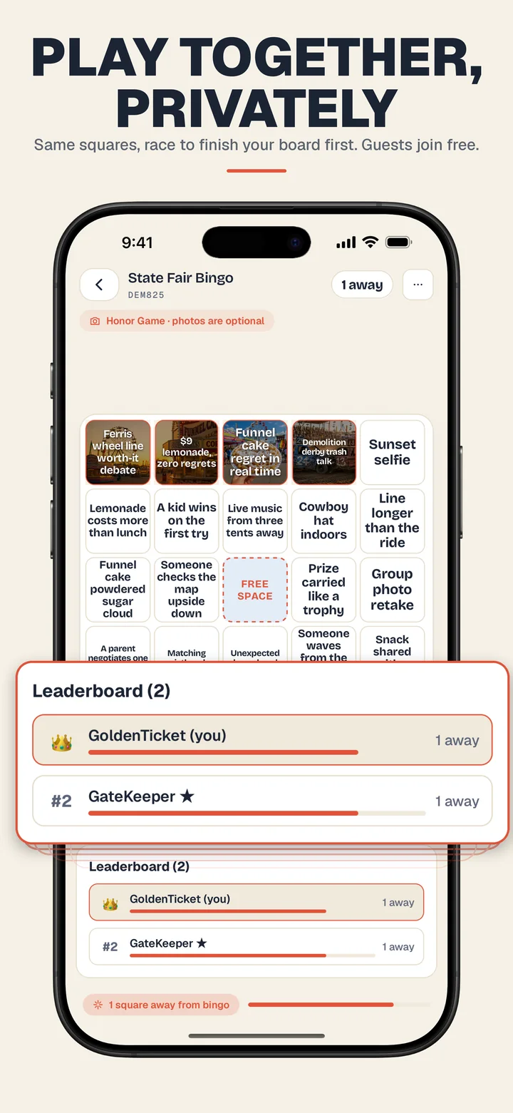 OutThere Bingo shared State Fair board and player leaderboard